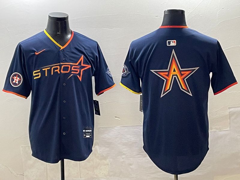 Men Houston Astros Blank Drak Blue Three generations Joint Name 2025 Nike MLB Jersey style 6->houston astros->MLB Jersey